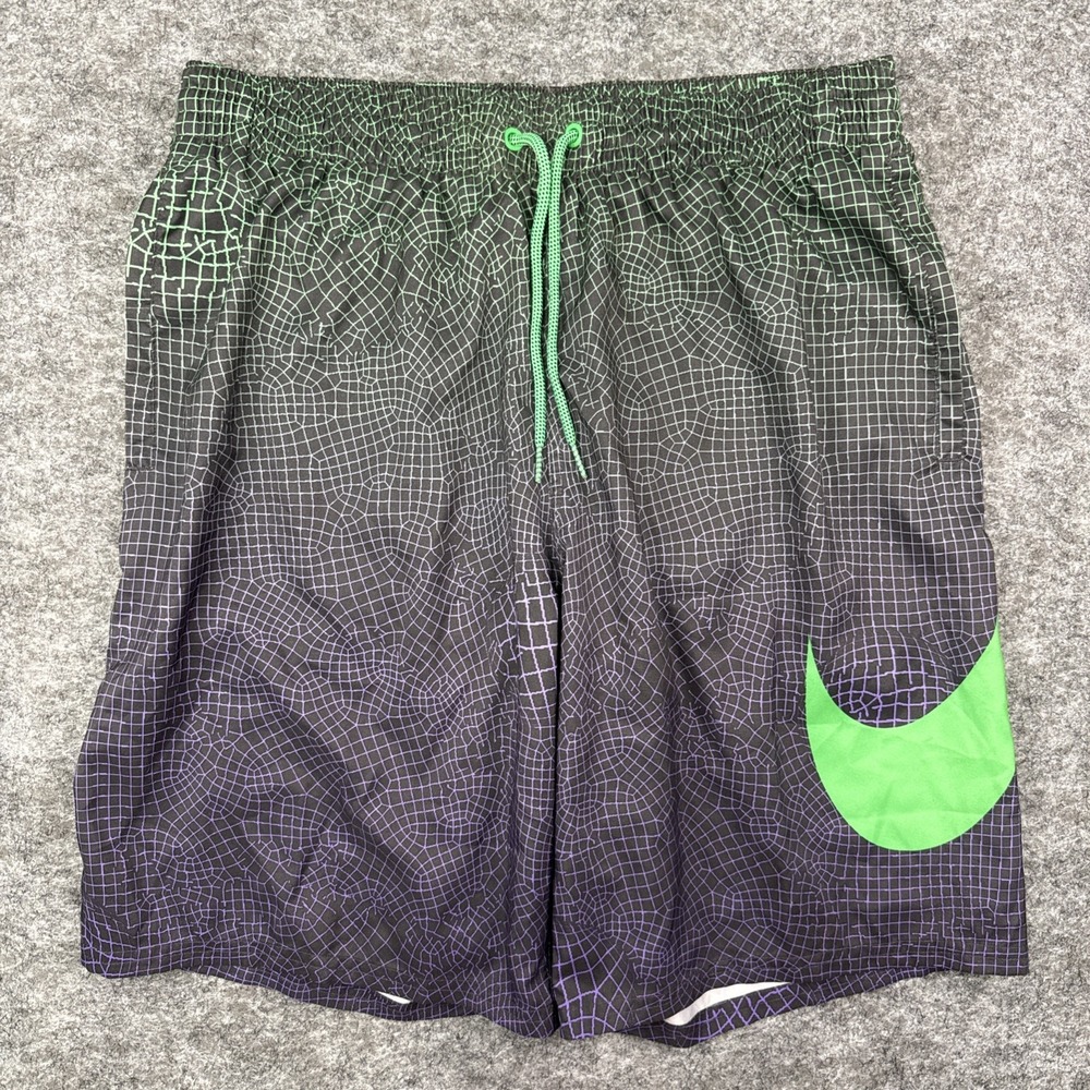 Nike 9" Volley swim shorts men's medium green swoosh logo‎ beach pool NESSD541